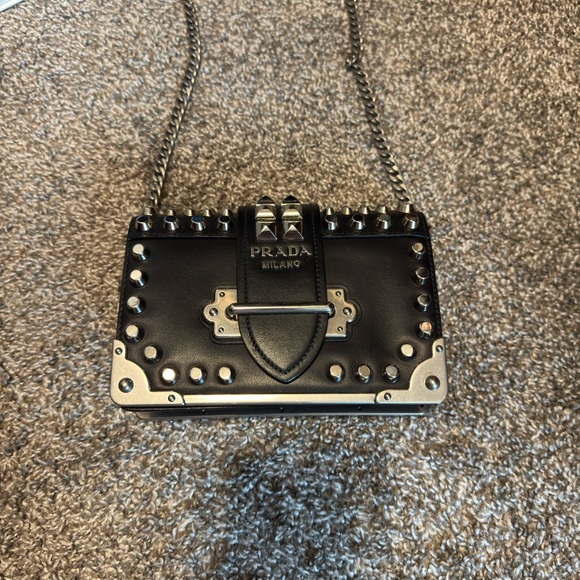 Prada Saffiano-Trimmed City Calf Studded Cahier Bag - Picture 3 of 6